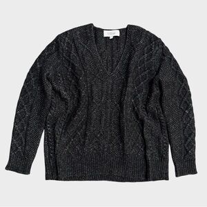 Derek‎ Lam 10 Crosby V-Neck Cable-Knit Sweater Size Small Wool Blend Black